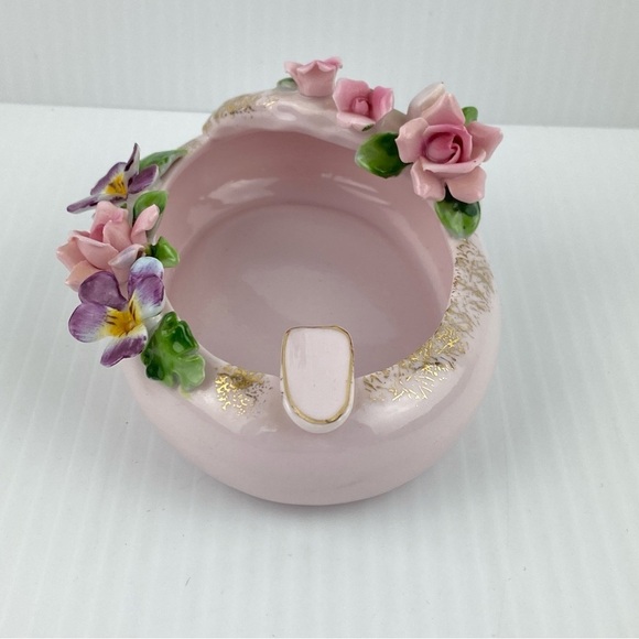 L'Amour Pink Floral Ashtray Decorative Dish Handpainted China - Picture 6 of 10